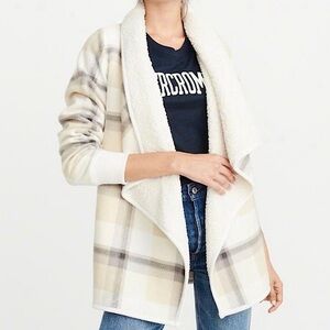 Abercrombie & Fitch Plaid Sherpa Fleece Open Cozy Cardigan Medium